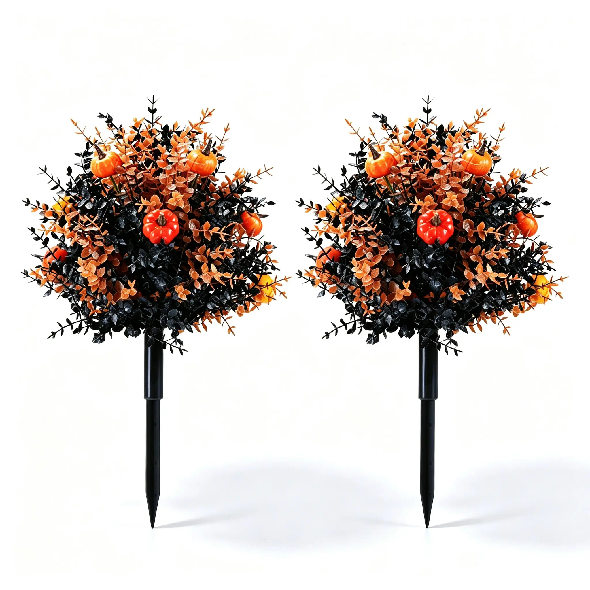 2pcs Autumn Leaf Pumpkin Planter, Halloween Terrace Ground Decoration, Pumpkin Bouquet for Outdoor Decor, Festive Seasonal Ornament, Fake Plant Decoration, Fake Plastic Plants