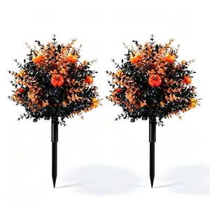 2pcs Autumn Leaf Pumpkin Planter, Halloween Terrace Ground Decoration, Pumpkin Bouquet for Outdoor Decor, Festive Seasonal Ornament