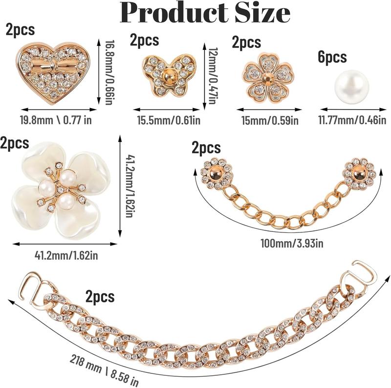 18 Pcs Bling Shoe Charms Bling Chain Shoes Charms Accessories for Women Pearl Flower Clog Shoes Decoration Crystal Rhinestone Shoe Charm Cute Decor for Party Birthday for Her