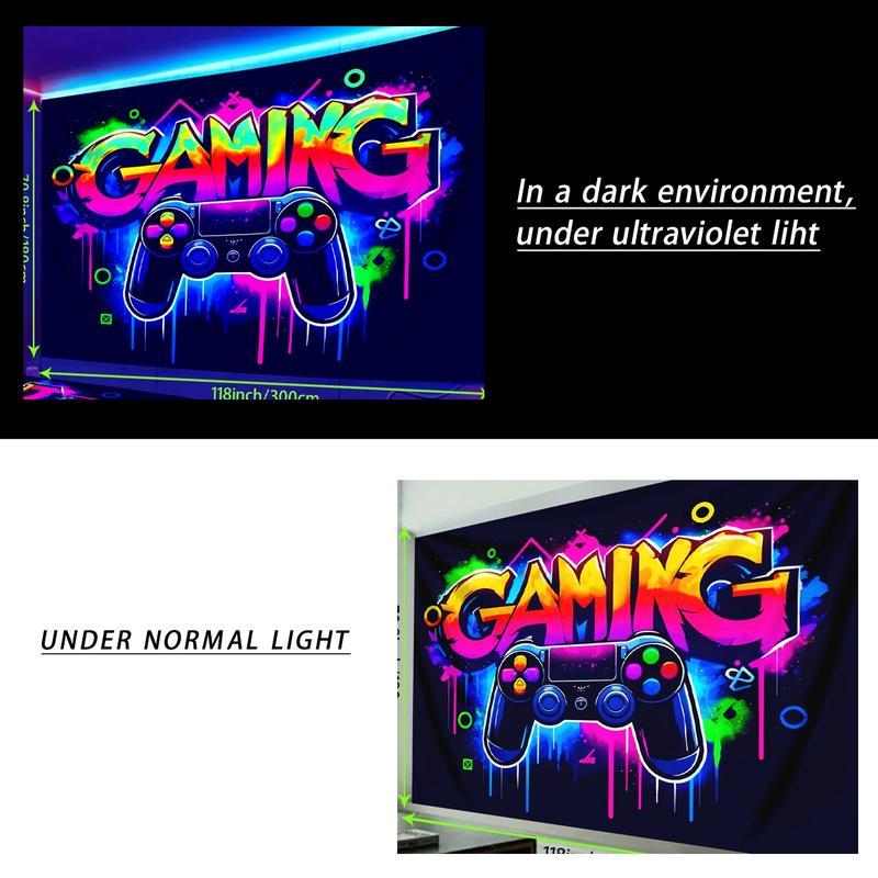 Game Controller Pattern Tapestry, UV Reactive Black Light Tapestry, Game Controller Neon Light Effect Wall Hanging, Bedroom Aesthetic Art Decoration Wall Tapestries