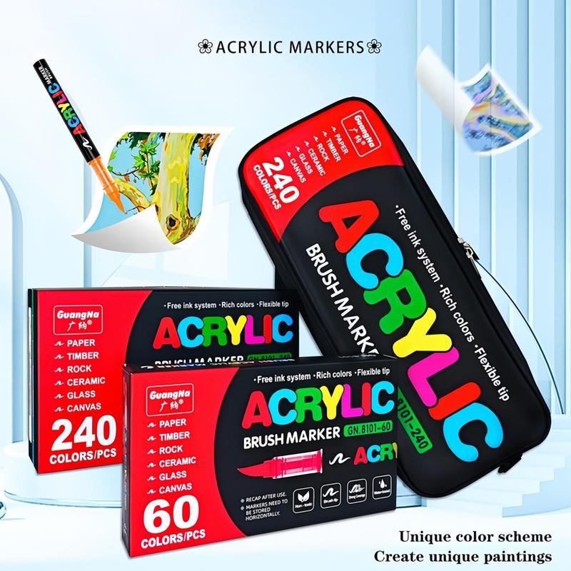 Acrylic Paint Marker Pen Set, Brush Tip Markers, Brush Markers, 1 Box Acrylic Paint Pen for Wood, Stone, Canvas, Glass, Fabric, Egg, Rock Painting and DIY Crafts, Brush Pens