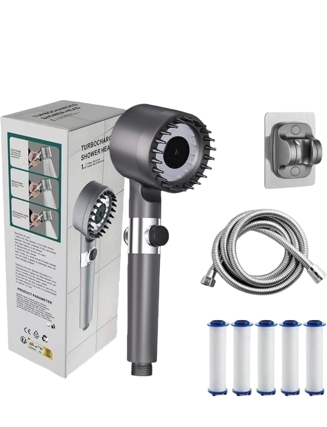 Multifunctional Handheld Booster Shower, Shower Head With Filter, Cold Mist Shower, Shower Head With One-Touch Water Shutoff Switch And Water Gun Cleaning Mode.Bathroom Accessories, Household Products