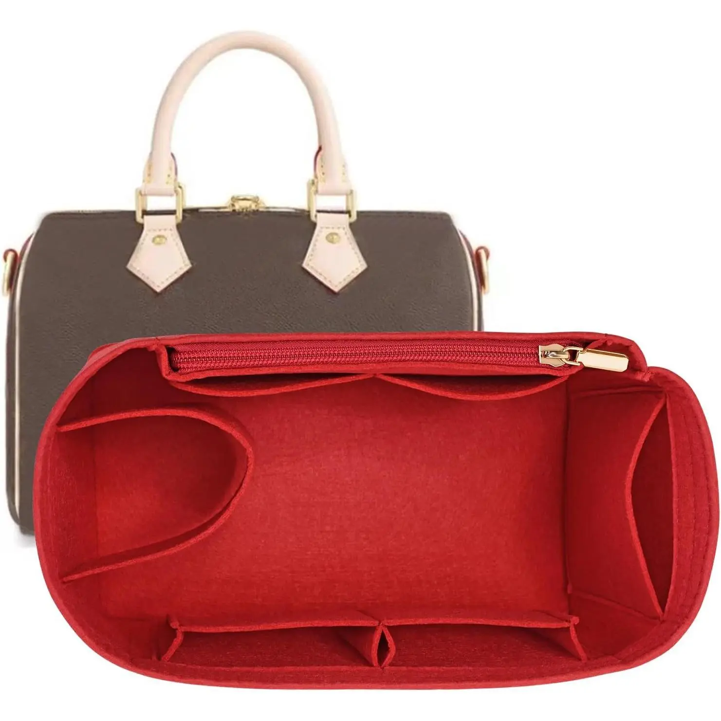 Purse Organizer Inserts for Speedy 30 Felt Purse Inserts HandBag and Tote bag Neverful Organizer Insert (Red,Large)