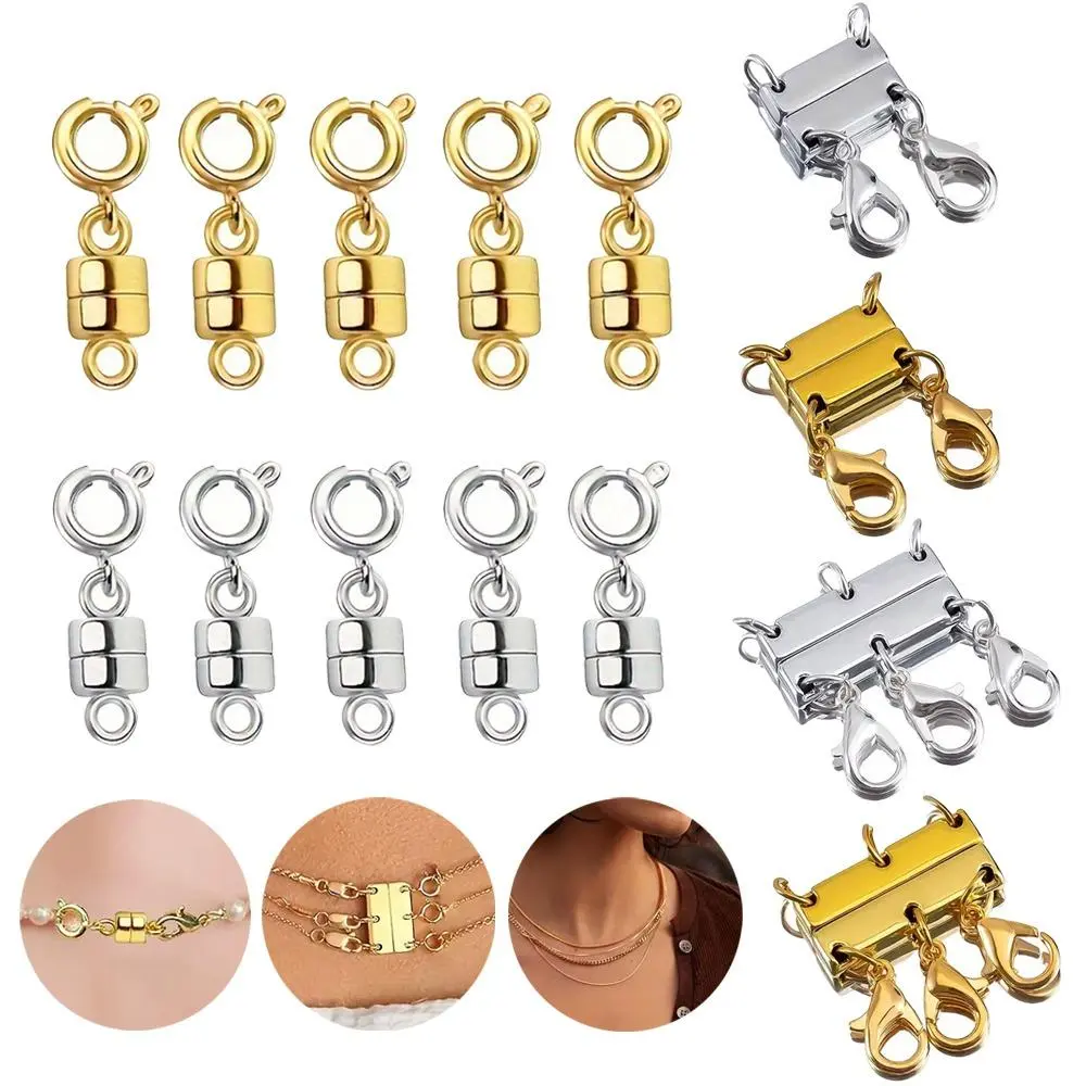 14PCS 18K Gold and Silver Plated Bracelet Converter Clasp Layering Clasps Necklace Separator for Layering, Jewelry Clasps for Necklaces,Magnetic Necklace Clasps and Closures