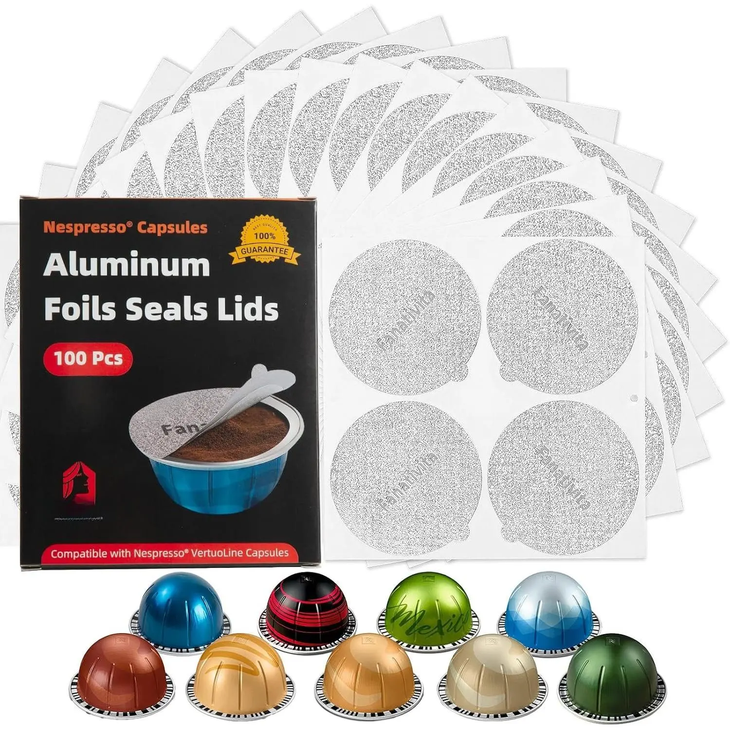 Foil Seal  for  Pods Vertuo, Compatible with  Vertuo  Pods, 100 count Coffee Pods Covers (62mm)
