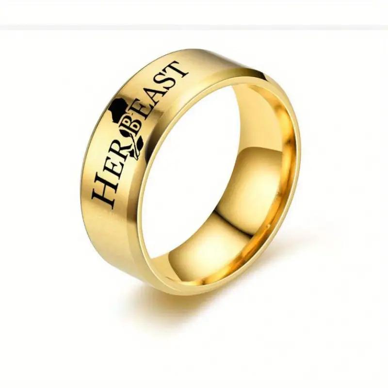 Pair of Beauty and the Beast Couple Rings - Matching Wedding/Anniversary Rings for Him and Her, Elegant Gold Jewelry, Suitable for Couples, Valentine's Day Gift, Daily and Special Occasion Jewelry - Rings Symbolizing His Beauty and Her Beast, Couple Jewel