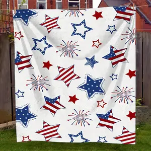 1pc White Flannel Sofa Blanket, A Variety Of Sizes Of All-season Blankets with American Flag Star Patterns, A Multi-functional Home Decoration Blanket, Suitable for Giving to Family And Friends, As A Gift for Festivals And Birthdays