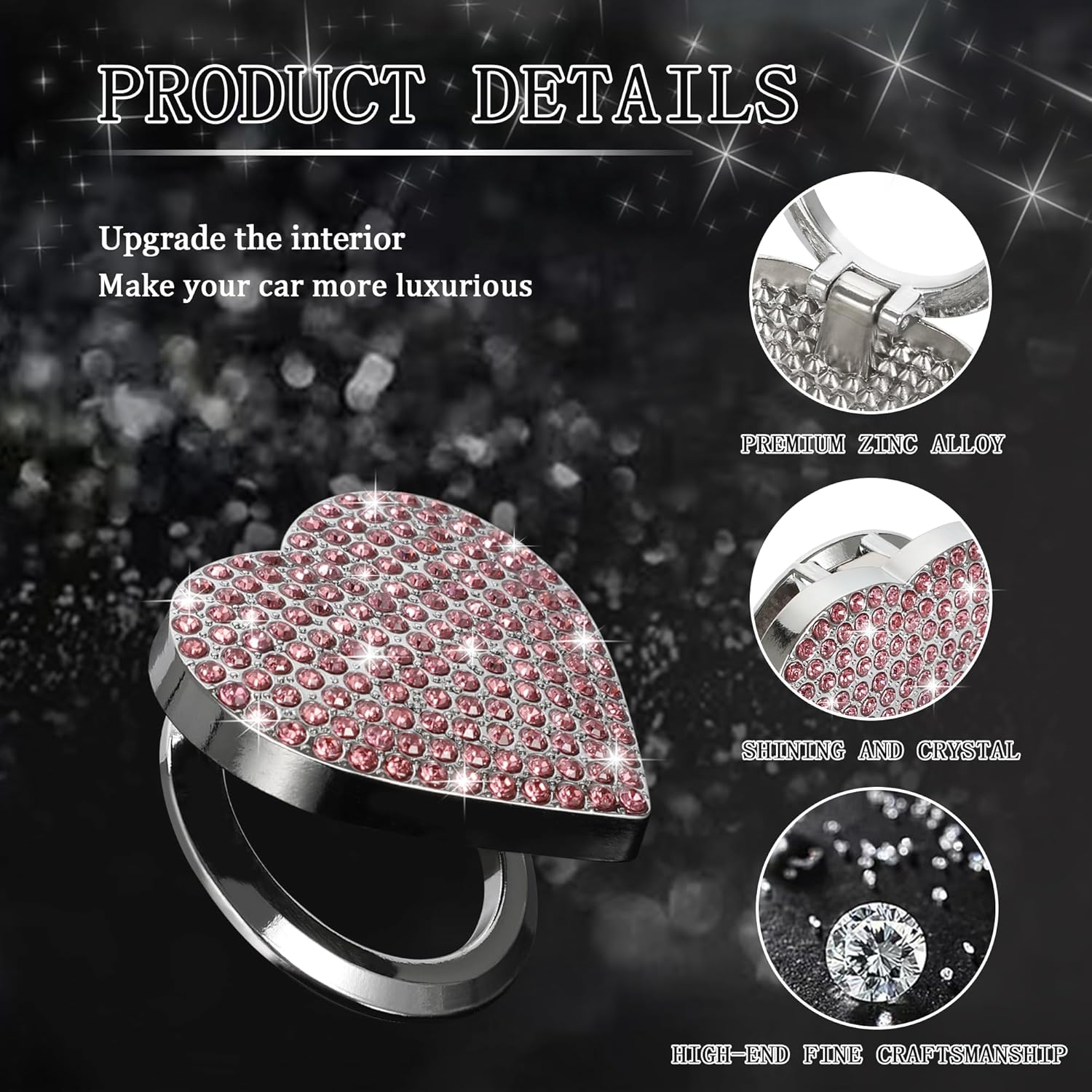 Bling Car Engine Start Button Cover Diamond Interior Crystal Push Start Button Ring Cap Sparkly Accessories Heart Bling Ignition Button Rhinestone Emblem Trim Universal for Car (Pink)