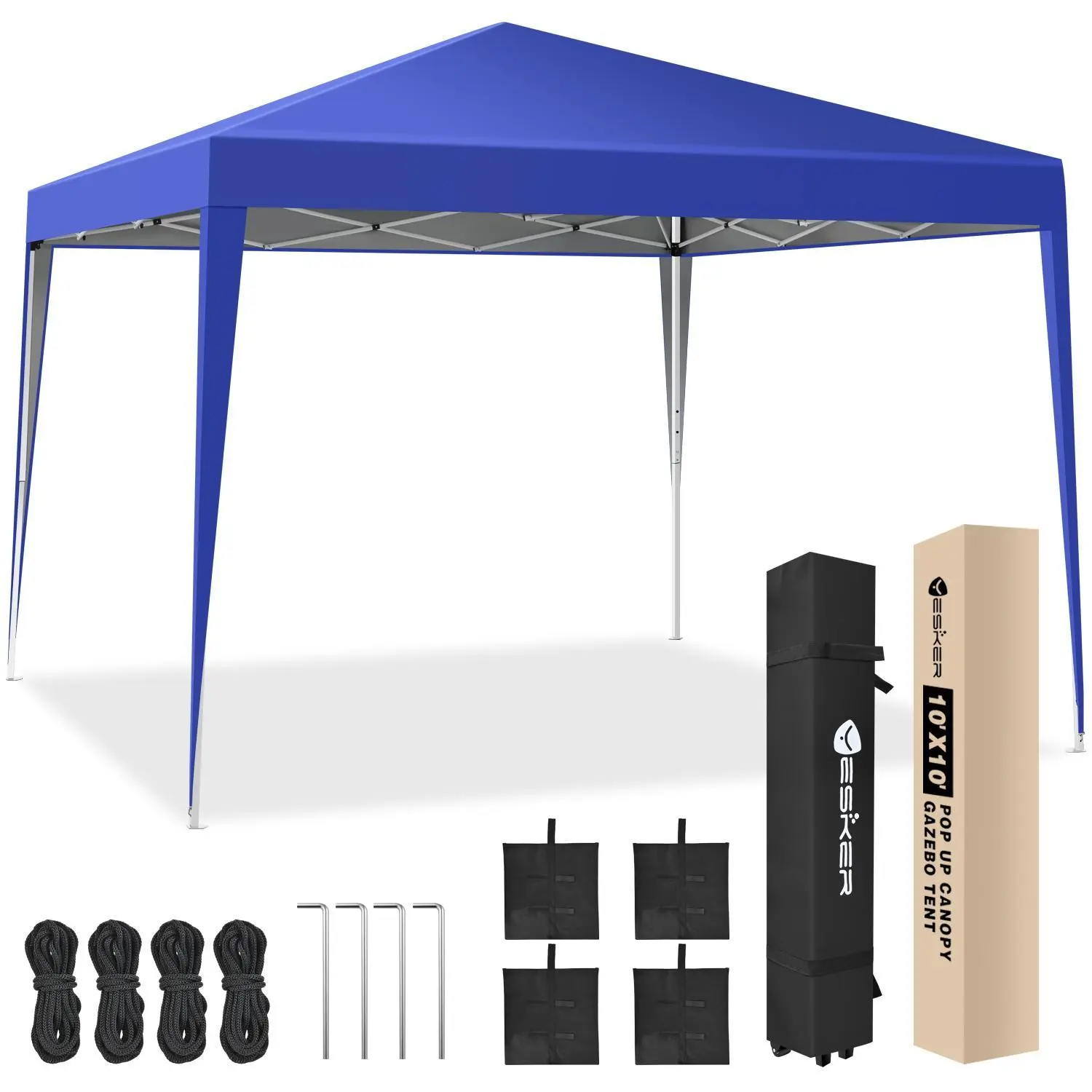Yesker 10x10 Pop Up Canopy Tent - UPF 50+ Waterproof Outdoor Gazebo with Adjustable Height, Portable Setup, Wheeled Bag for Camping, Outdoor Events, Blue Father's Day Gift