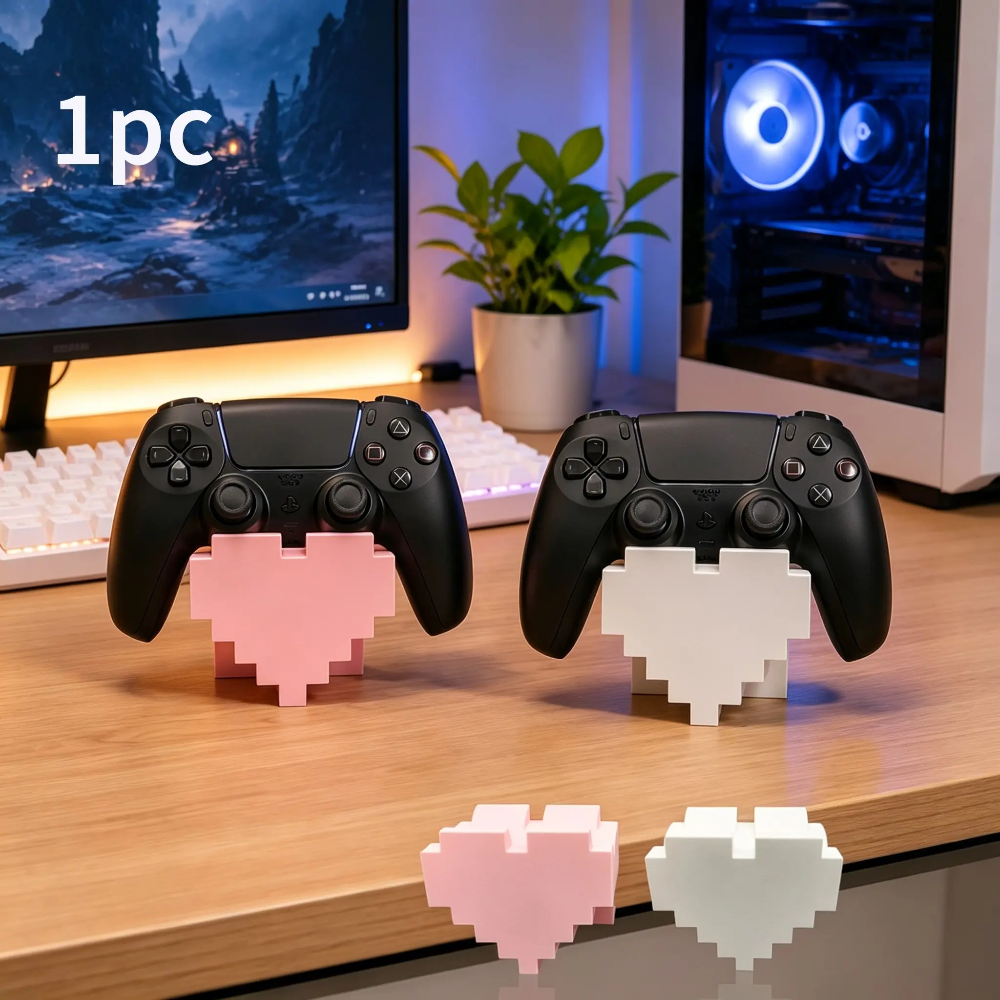 Retro Heart Pixel Game Controller Stand, and, Stable Non-Slip Base, Desktop Decor Accessory, Compatible with Ps5/4, 1pc Only