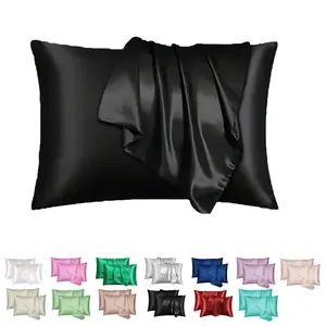 2/4-Pack Black Imitation Silk Satin Pillowcases - Silky & Cooling Summer Pillow Covers for Hair & Skin - Luxurious Envelope Closure, Wrinkle Resistant Beauty Sleep Bedding for Women Men (No Pillow Core)