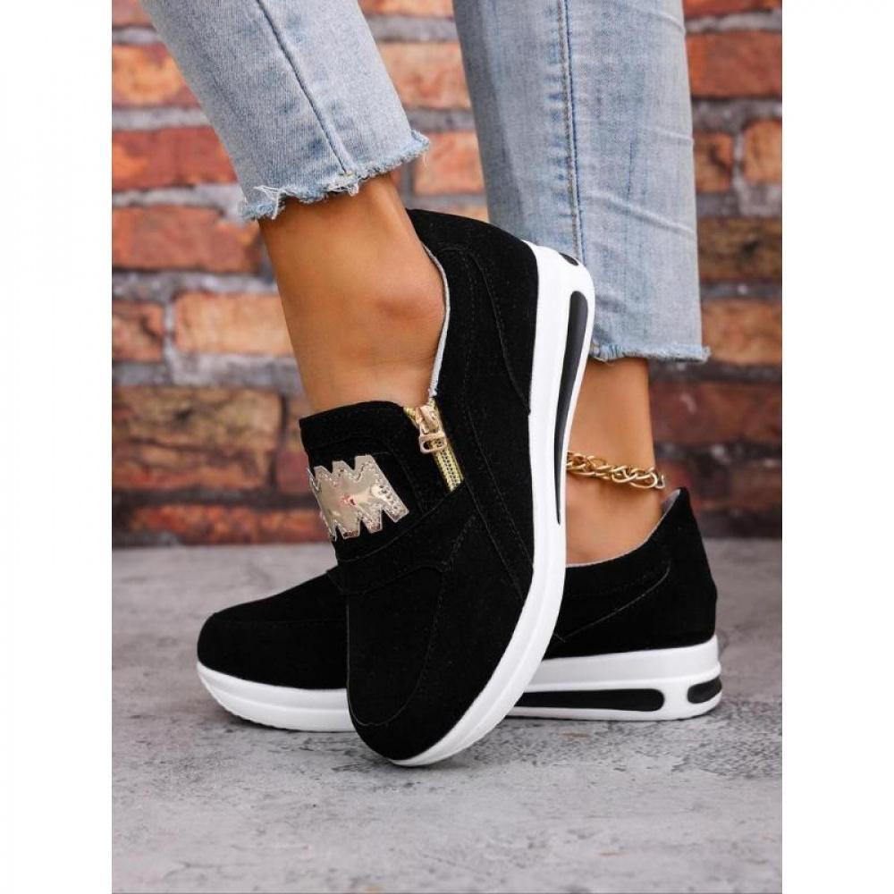 Women's Fashionable Letter Design Zipper Wedge Sneakers, Shoes for Women, Casual Comfortable Sports Shoes for Daily Wear, Female All-match Round Toe Shoes for Daily Wear