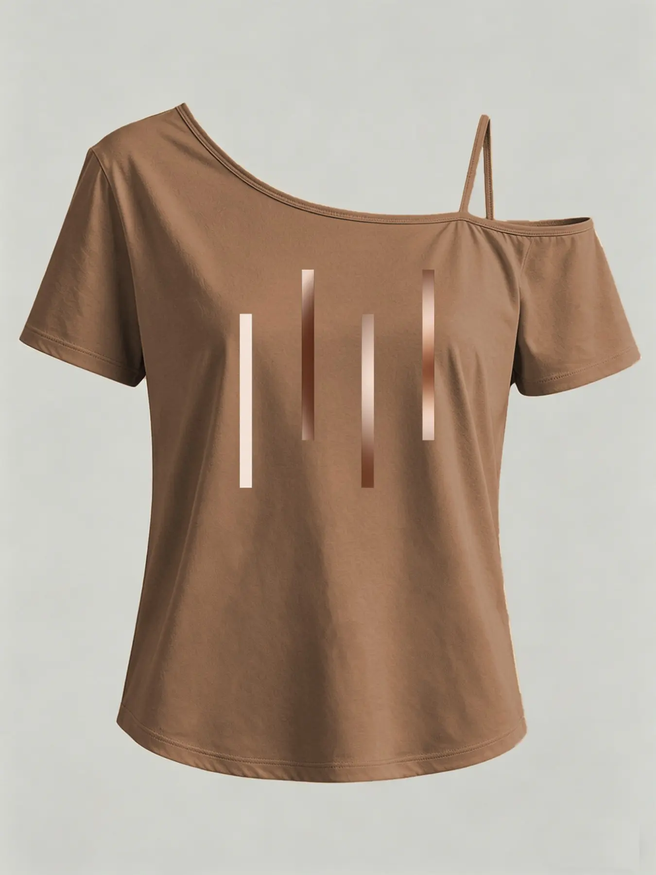 Women's Gradient Geometric Print Short Sleeve Basic T-Shirt, Sexy Off-Shoulder Design, Casual Slim Fit, Daily Wear, Summer Top, Fashion, Casual Comfy Clothes