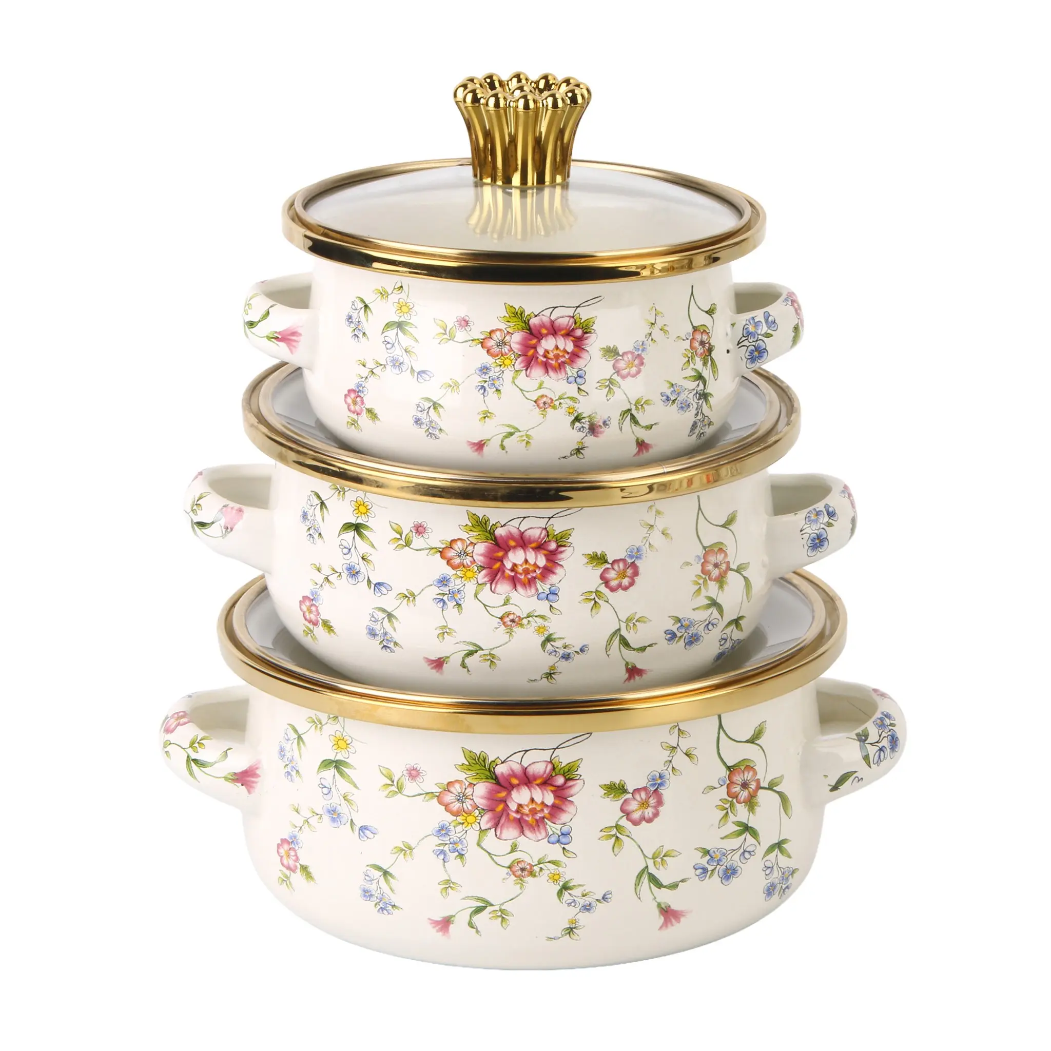 Enamel Mini Pot Set, Small Single Person Soup Pot, Baby Food Bowl, Gold Top Glass Lid, Ideal Gift, Universal Stove, Outdoor Camping Pot, Pot With Lid
