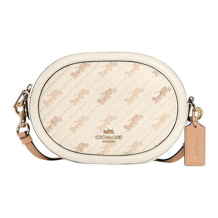 COACH Camera Bag for Women – Vintage Carriage Print Coated Canvas and Leather Crossbody Bag in Beige