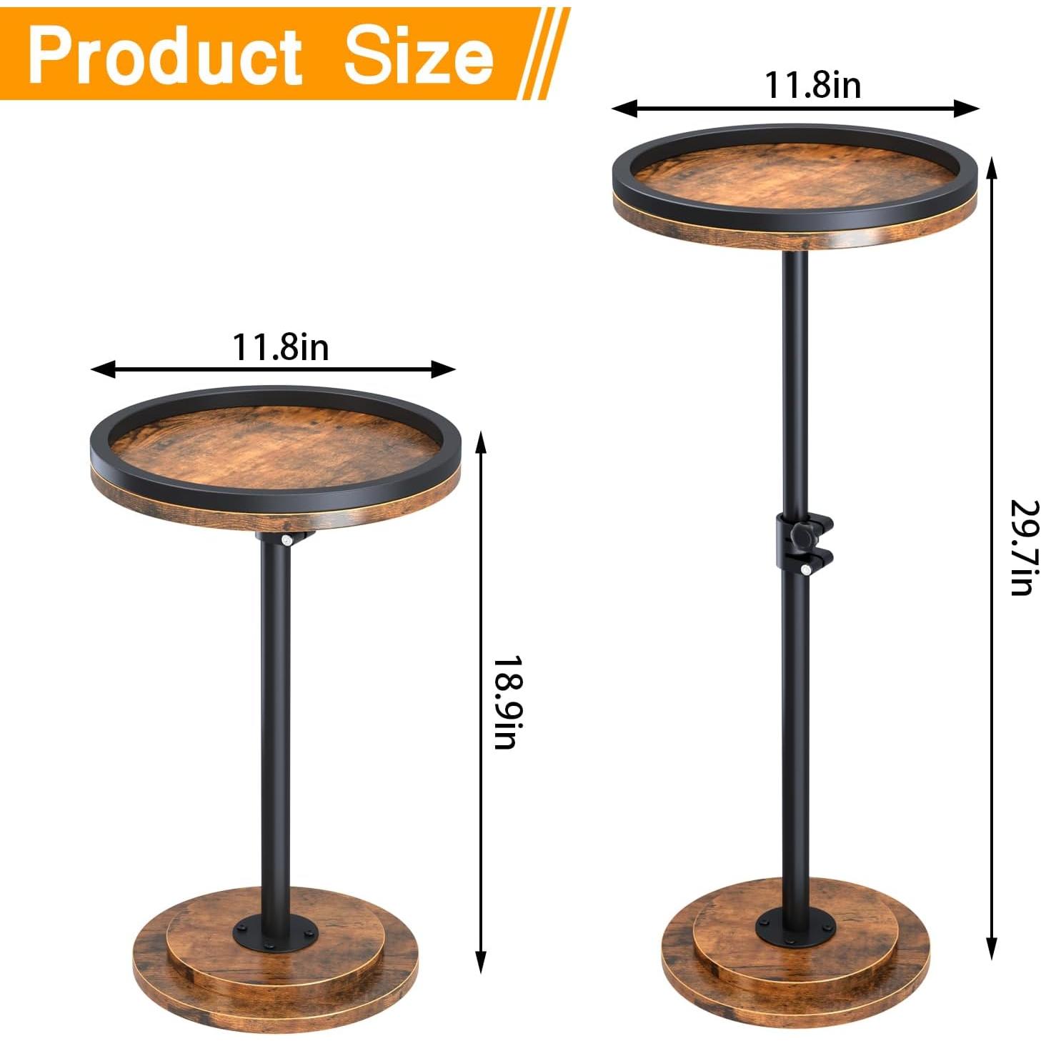 Small Side Table, Drink Table, Height Adjustable Round End Table, Pedestal Side Table for Small Spaces in Living Room, Bedroom, Brown