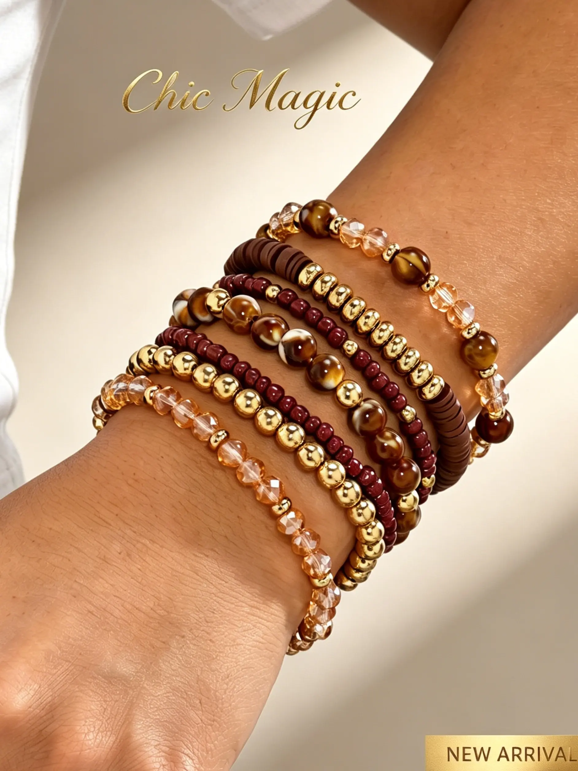 7Pcs Bohemian Earthy Vacation Style, Casual Ethnic Pattern Polymer Bead Jewelry, Perfect for Daily Wear, Beaded Bracelet Sets