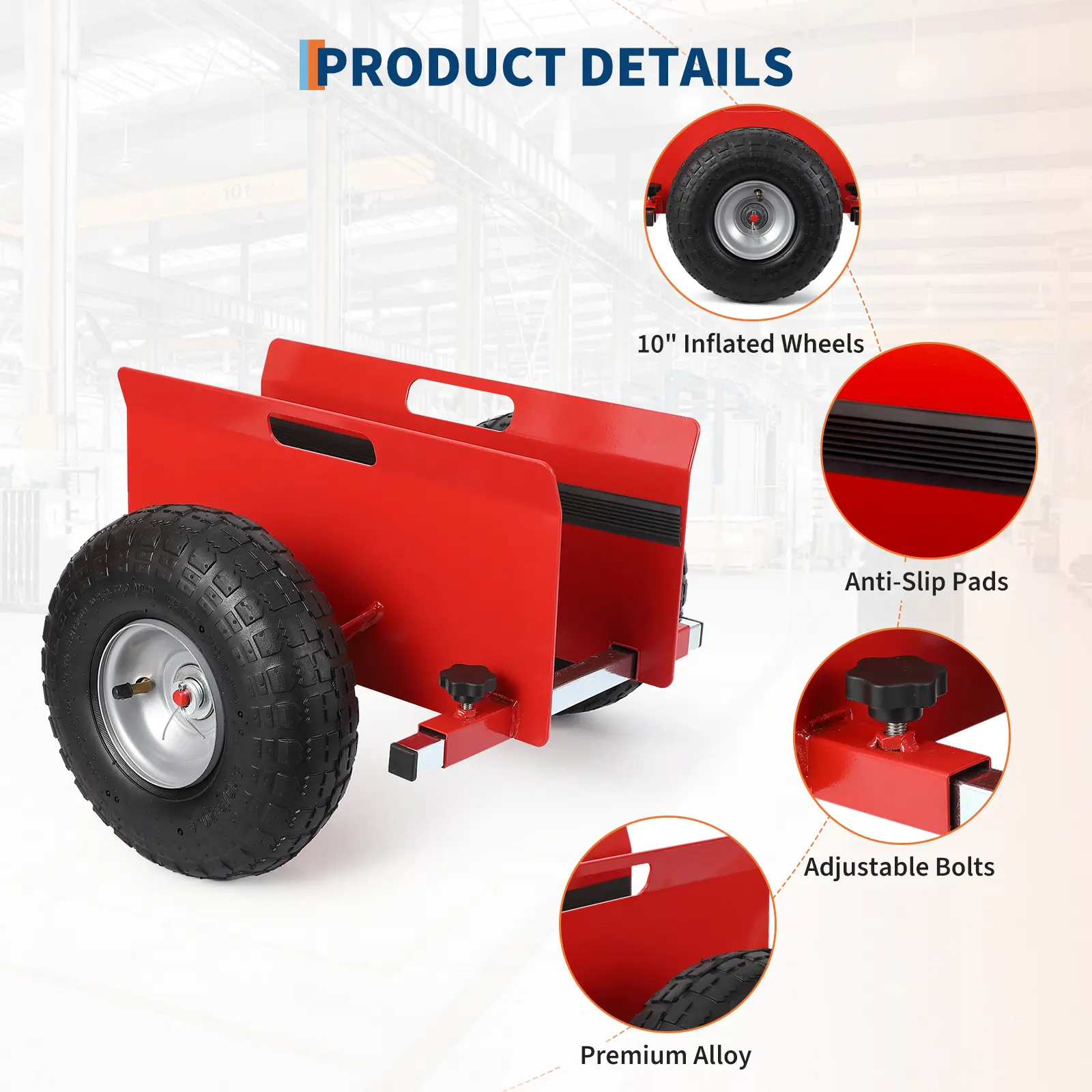 600 LBS Adjustable Panel Dolly - All Terrain Drywall Moving Cart with 10" Inflatable Tires, Auto-Tighten Clamp, Multi-Use Cart for Plywood Sheets, Doors, Slabs, One Cart