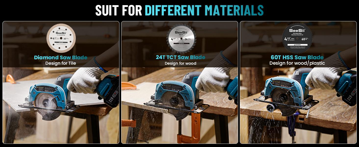 SeeSii Cordless Mini Circular Saw, 4-1/2" Electric Compact Circular Saw with 4.0Ah Battery, 5380RPM, 4 Saw Blades, Rip Guide, Max Cutting Depth 1-11/16"(90°), 1-1/8"(45°) for Wood, Plastic, Soft Metal CS410 #TikTokShopBlackFriday SeeSii Cordless Mini Circular Saw, 4-1/2" Electric Compact Circular Saw with 4.0Ah Battery, 5380RPM, 4 Saw Blades, Rip Guide, Max Cutting Depth 1-11/16"(90°), 1-1/8"(45°) for Wood, Plastic, Soft Metal CS410 #TikTokShopBlackFriday