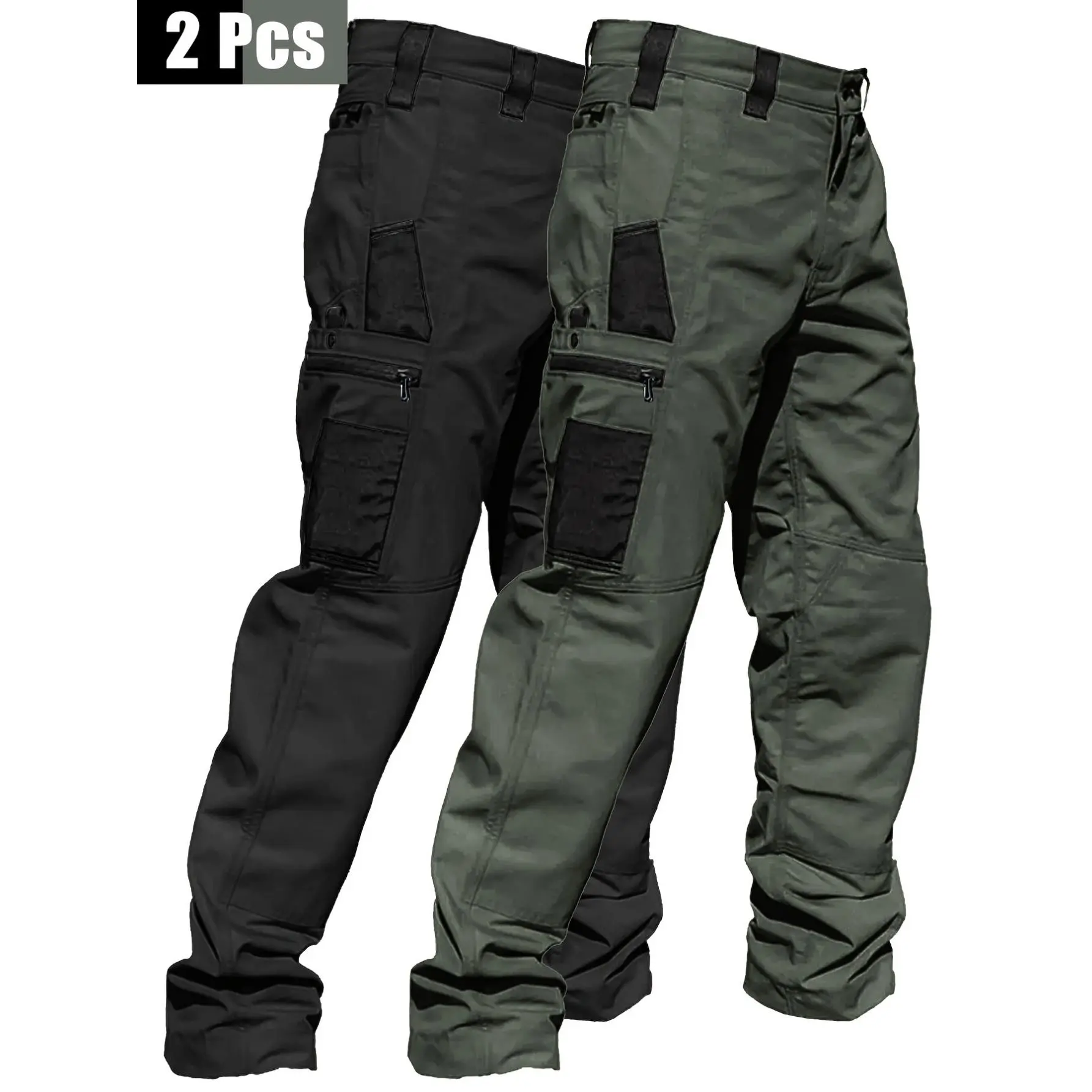 Men's Upgraded Tactical Cargo Trousers - 2pcs Casual Menswear Polyester Clothes Products, Multiple Pockets, Durable Fabric, Solid Color, Spring/Fall/Summer Versatility for Outdoor Hiking, Construction Work