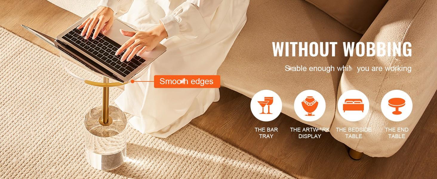 Clear Acrylic End Table With Solid Base, Round 11.9 by 11.9 Inch Tabletop, 21.4 Inch Height, Modern Glass-Like Side Table For Living Room, Bedroom, Home Office, Coffee Table Or Snack Table, Durable Transparent Furniture