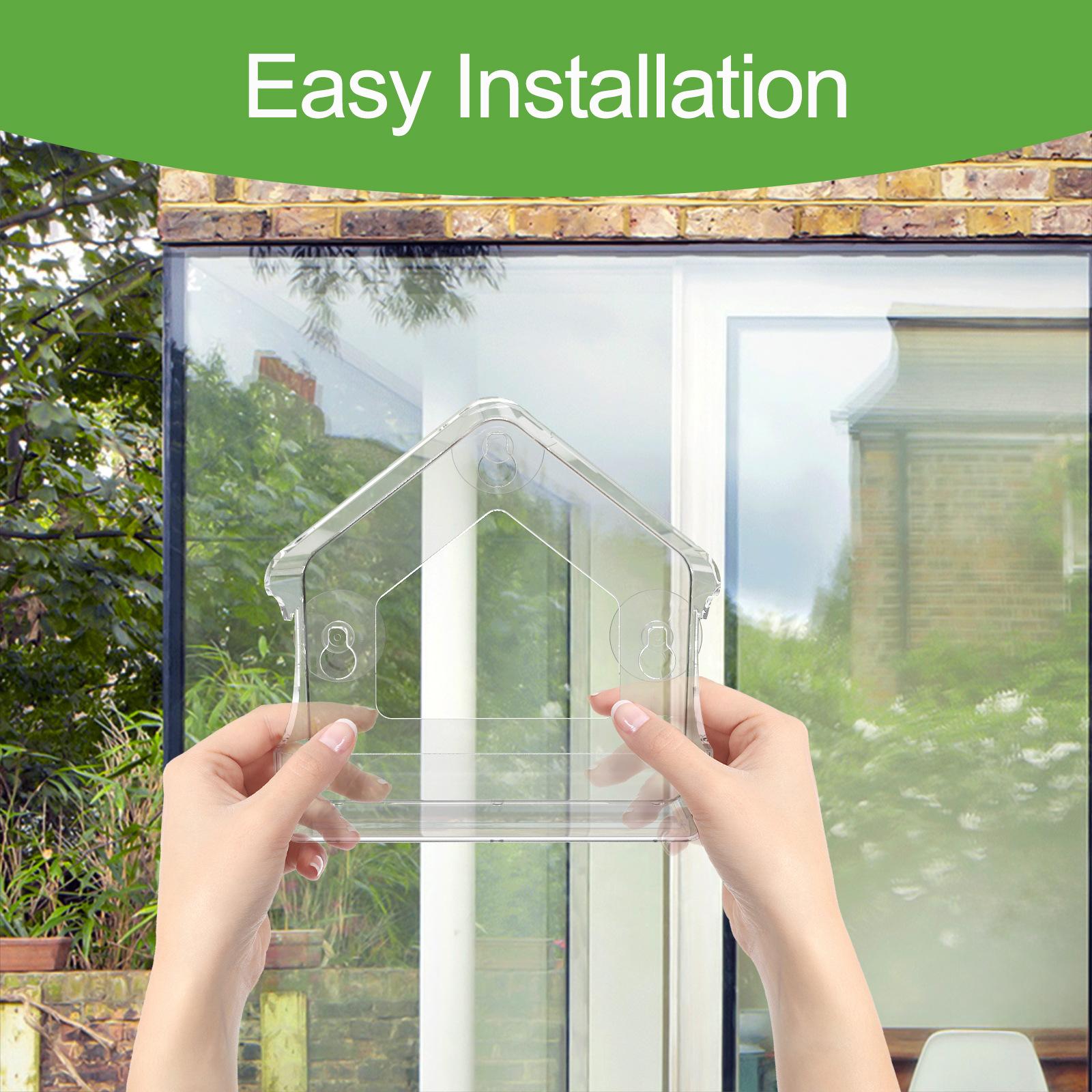 Acrylic Window Bird Feeder, Transparent Wall-Mounted Wild Bird Feeding Tray, Clear Strong Suction Cup Outdoor Feeder for Cardinals Finches Bluebirds, Weatherproof Seed Tray for Garden Patio