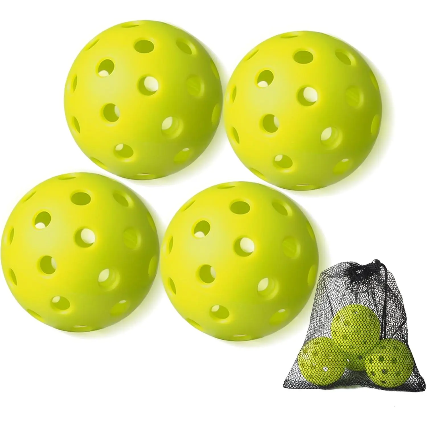 4 Pack Outdoor Pickleball Balls with Mesh Bag, Premium Pickle Balls with High Visibility, Consistent Flight & Reliable Bounce, 40 Holes Outdoor Pickleballs for Every Skill Level
