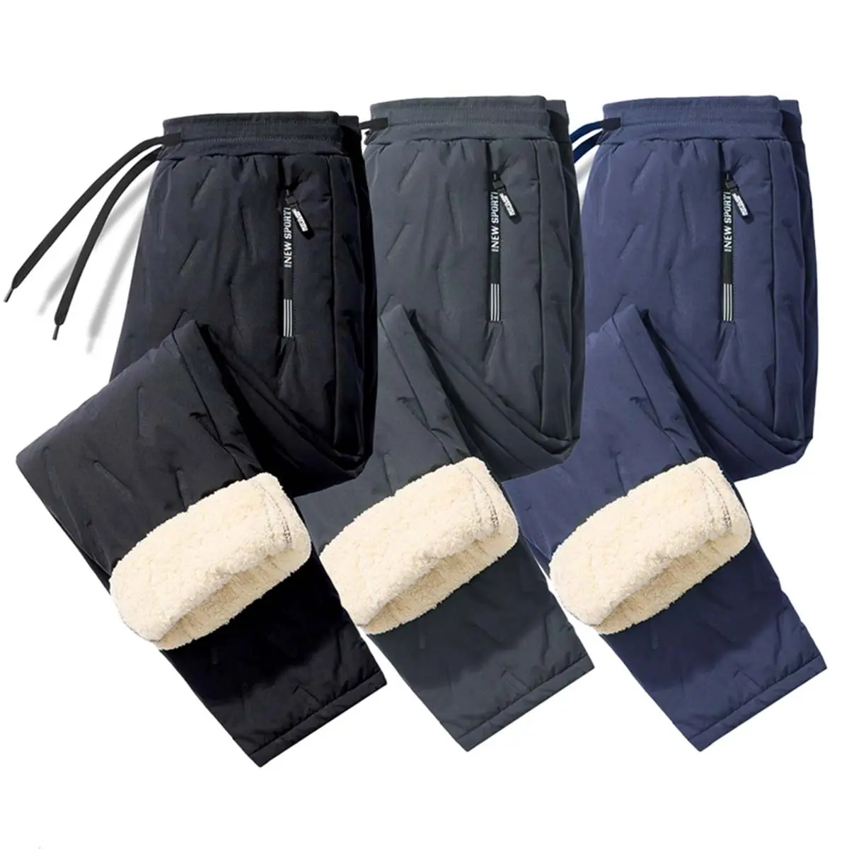 Men's Insulated Quilted Winter Jogger Pants - Thick Sherpa Fleece Lined, Windproof Outer Fabric, Adjustable Drawstring Waist, Zipper Side Pockets, Tapered Ankle Cuffs, Relaxed-Fit Thermal Bottoms for Outdoor Sports, Cold-Day Casual Wear