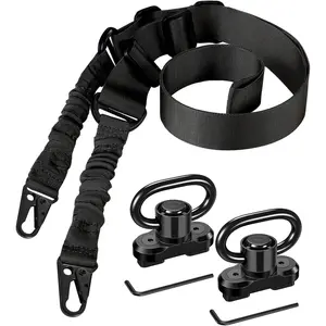 Two Point Sling with 2 Pack Anti-Rotation Sling Swivels,Adjustable Length Rifle Sling Elastic Cord Design Traditional Sling  Outdoor