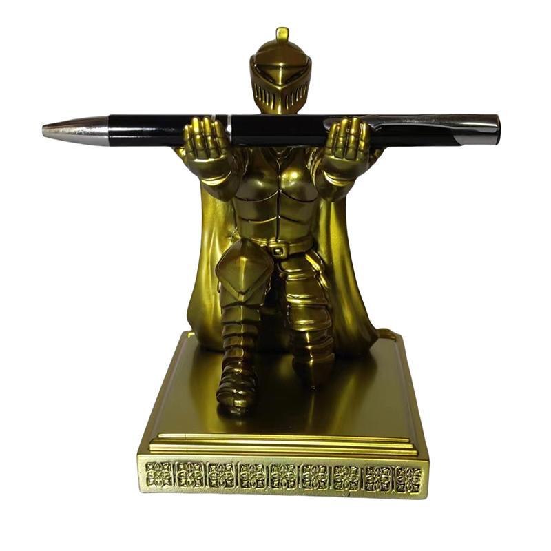 Pen Holder, Ornaments, 1Pc Executive Knight With Helmet, Bronze Statue, Home, Study, Office Decoration, Wearing Armor, Hero,