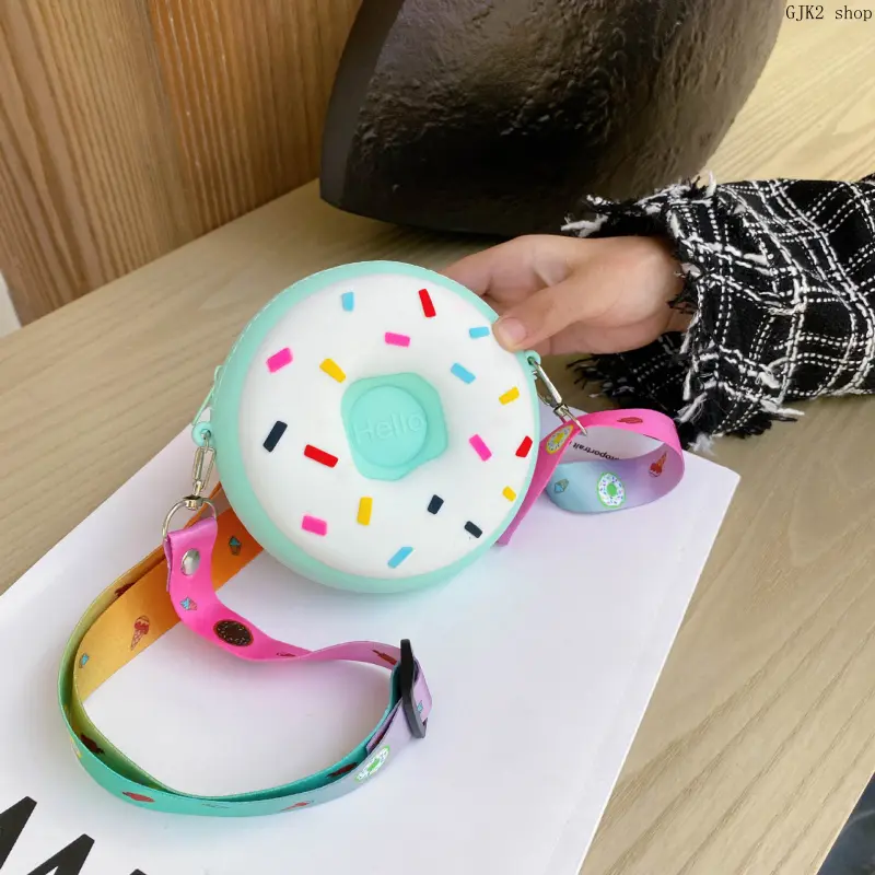 Cute Donut Silicone Crossbody Bag Kids Mini Round Shoulder Purse Cartoon Candy‑Color Small Sling Bag for Little Girls