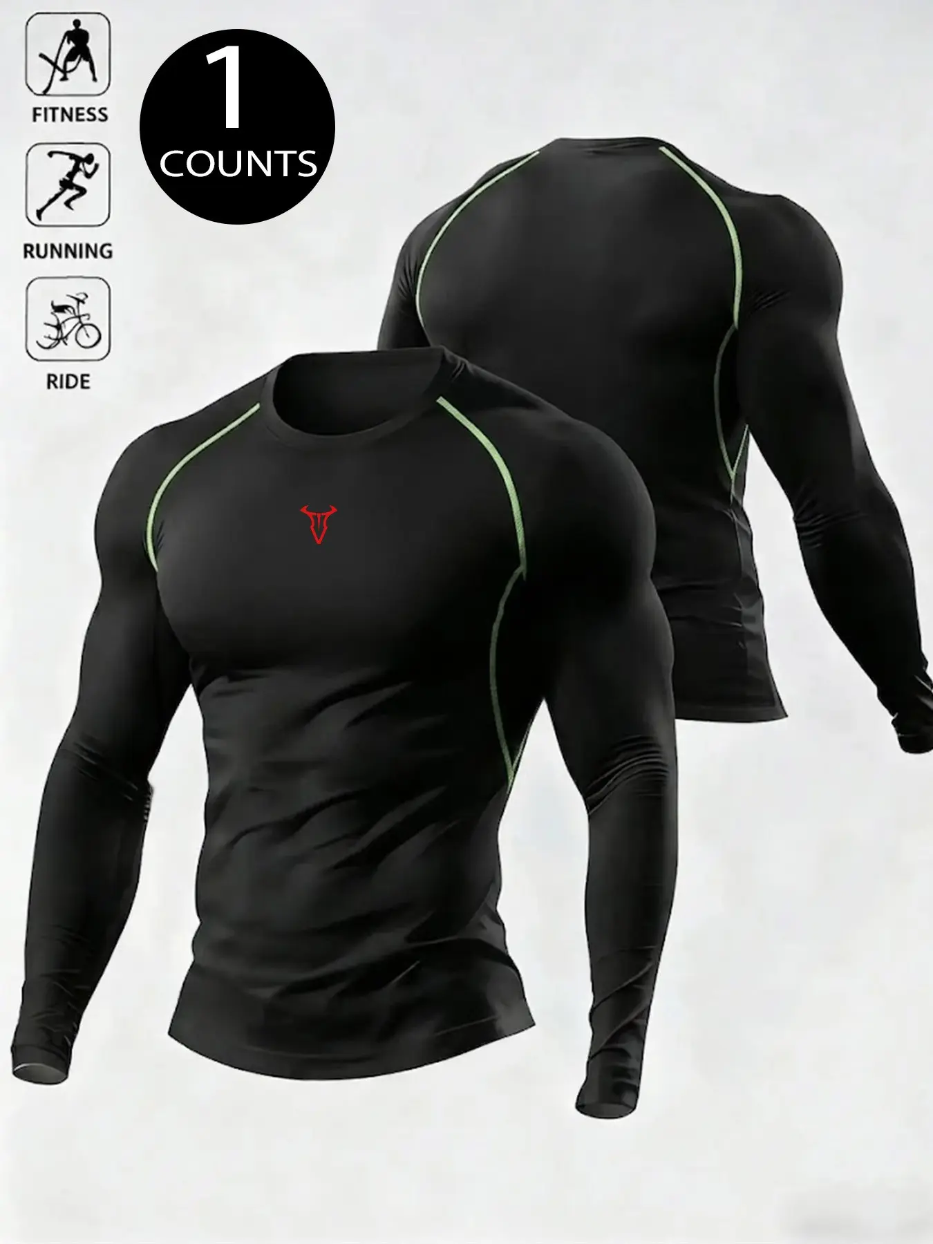 Men's Quick-Dry Compression Long Sleeve Shirt, Sporty Slim Fit, Moisture-Wicking, Ideal for Fitness, Running, Cycling, Daily Training