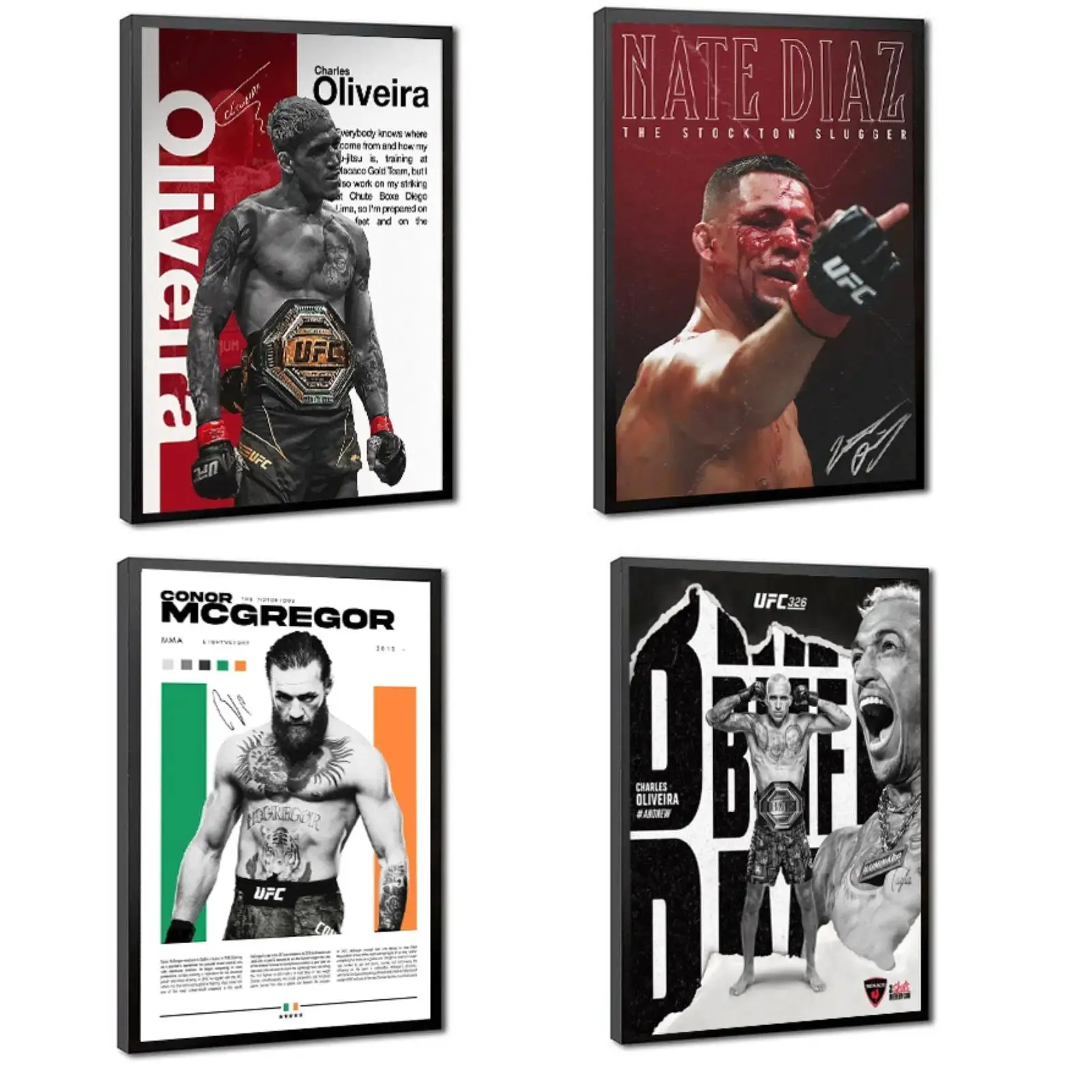 UFC Legends Conor McGregor, Charles Oliveira, Nate Diaz themed premium canvas wall art, motivational MMA fighter poster print for living room, bedroom, gym decor, mixed martial arts championship style wall decoration, inspirational sports gift for fighter