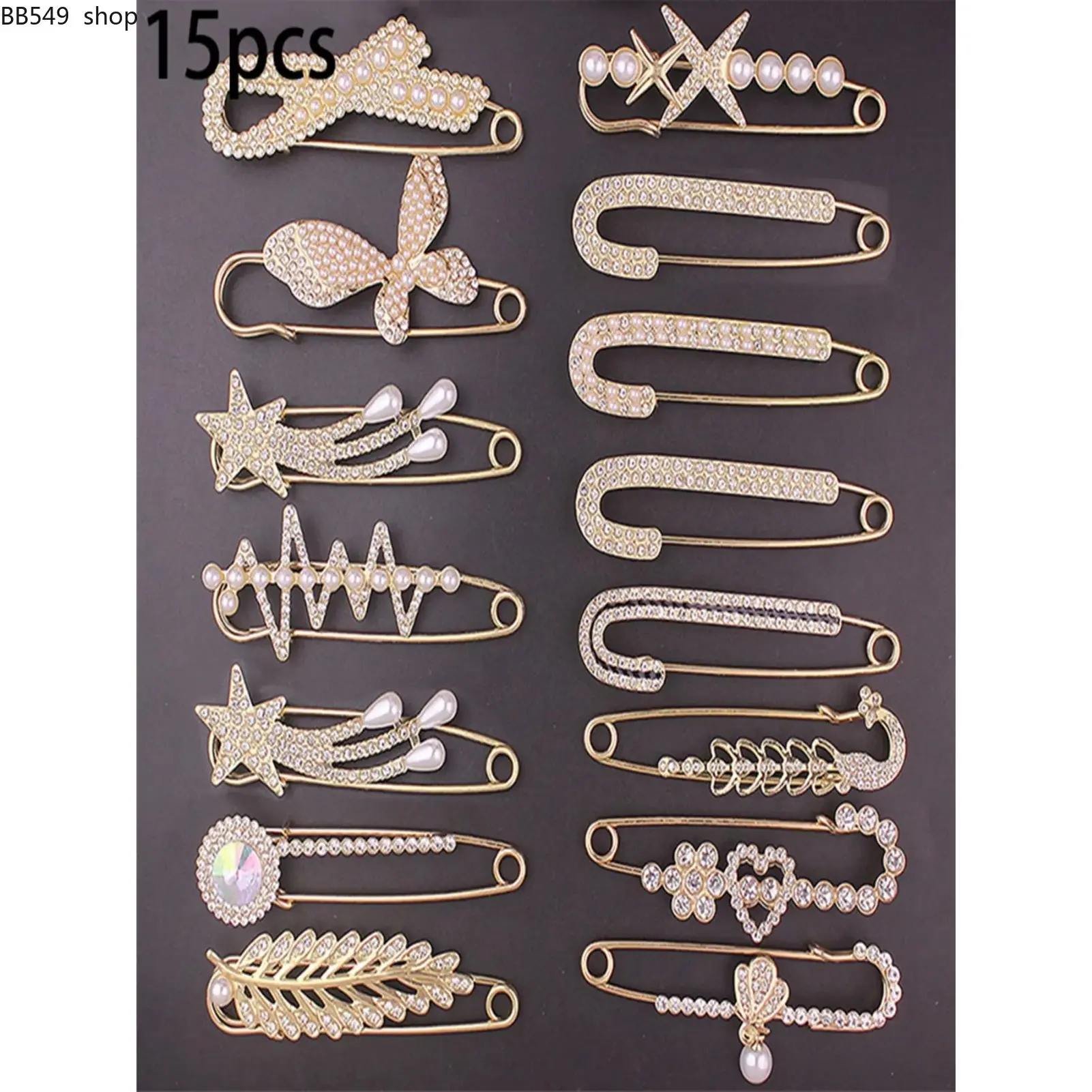 Brooch Set, Fashionable Imitation Pearl Rhinestone Pins, Adjustable Closure, Elegant Women's Accessories, All Seasons