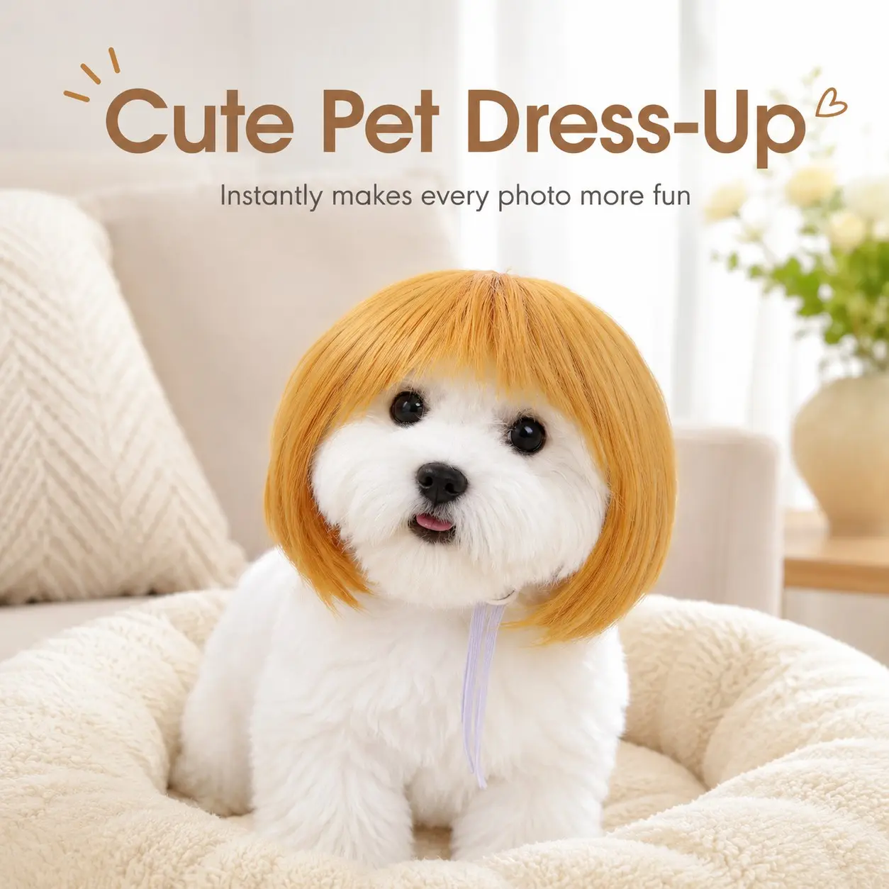 Pet Bobo Head Wig for Cats and Dogs, Cute Reusable Water Washable Soft Pet Accessory, Halloween Costume, Gift for Pet Owners