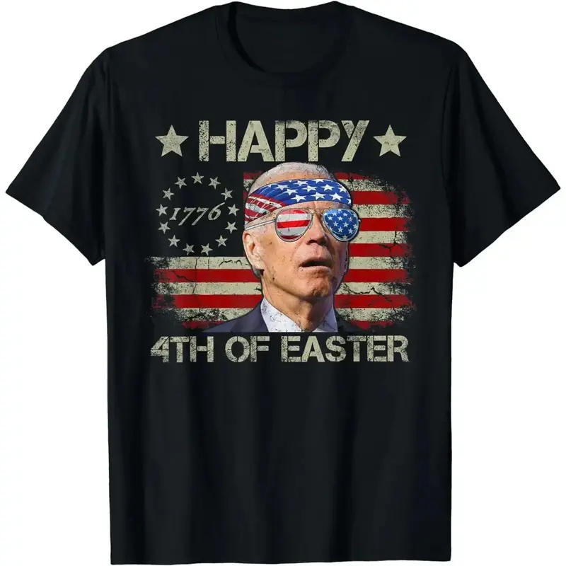 Men's Casual Graphic T-Shirt, Funny "Happy 4th of Easter" Print, 100% Cotton Breathable Fabric with a Relaxed Fit, 100 Percent Cotton, Casual Tee, Graphic Print, Wash-And-Wear, True Sizes