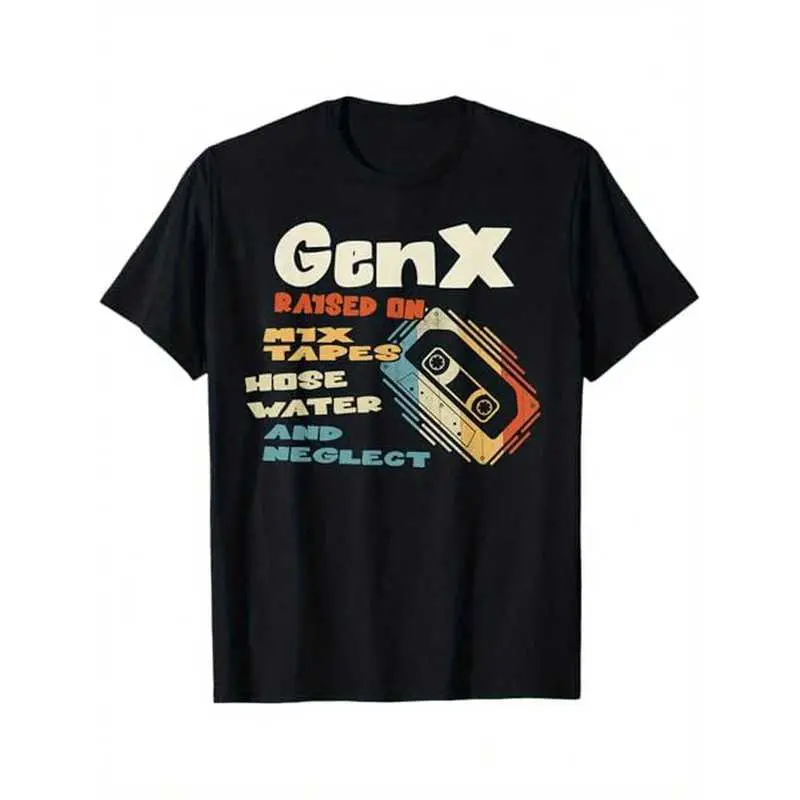Men'S Fun Gen X Raised On Mixtapes Retro Graphic T-Shirt |     Vintage 80s 90s Nostalgia Cassette Tape Design, 100% Loose Fit Casual Tee With Cassette Art & Music Lover Gift For Gen Xers, Nostalgic 80s 90s Music Memorabilia, Plus Size 0UH6