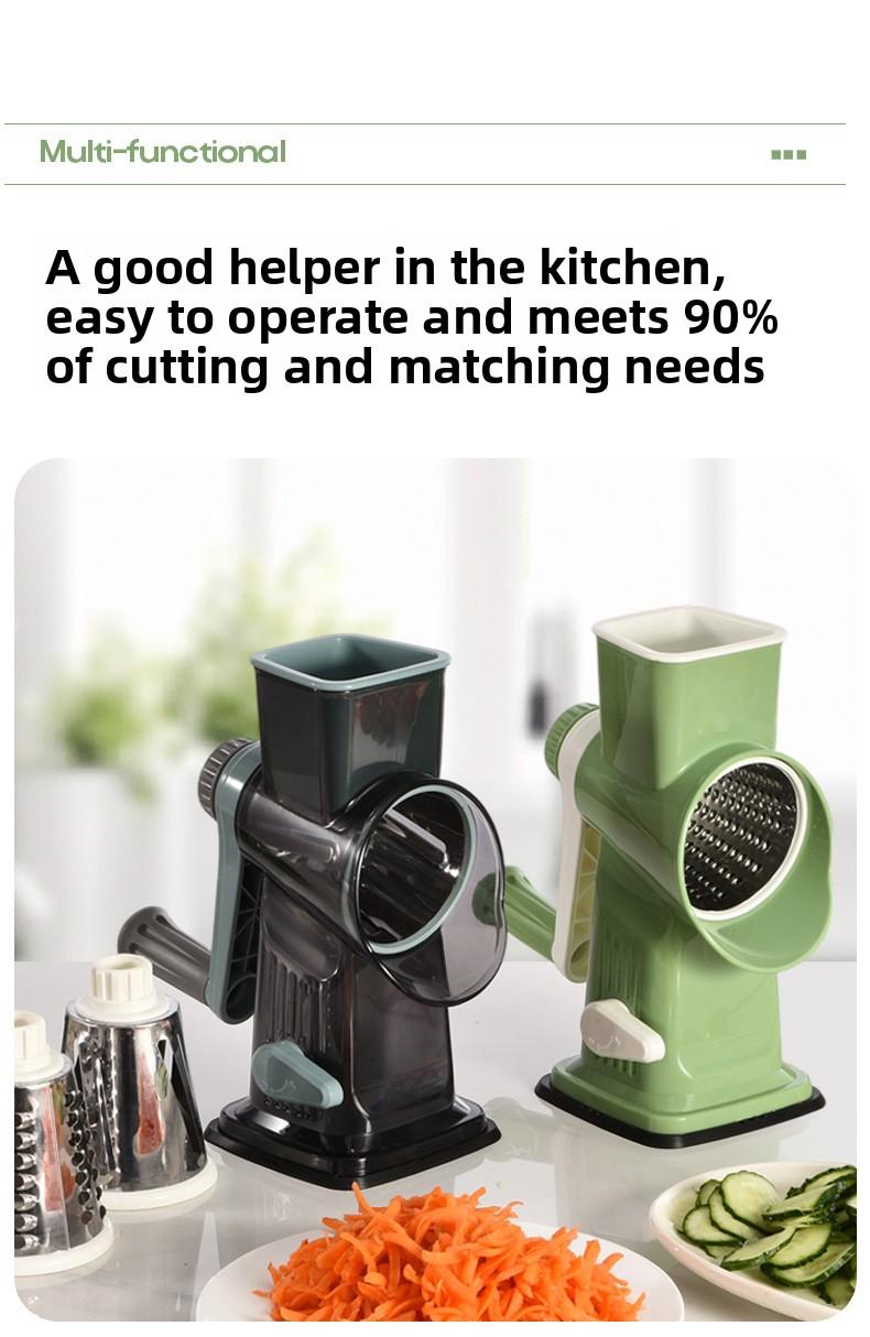Rotary Cheese Grater, 1-Count Manual Vegetable Chopper with 3 Replaceable Stainless Steel Cutting Blades, Vegetable Shredder and Slicer, Multifunctional Kitchen Utensil, Vegetable Slicer Dicer, Summer Gift # GLOBAL PICKS