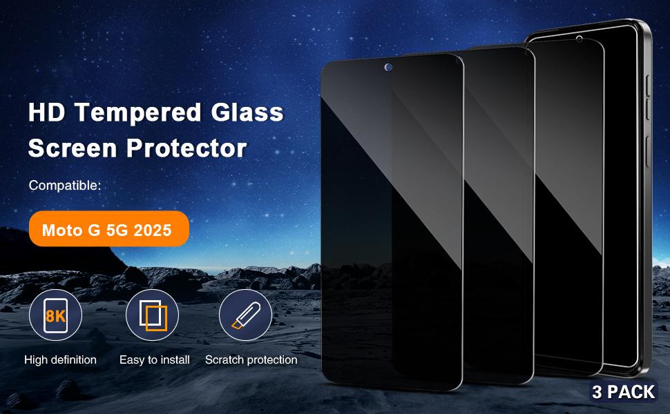 [3-Pack Privacy Screen Protector for Motorola Moto G 5G 2025 Tempered Glass, Bubble Free, Easy to Install, 9H Hardness