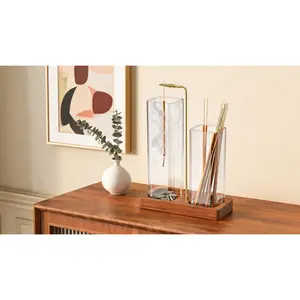 2‑in‑1 Stick Incense Burner with 7.8in & 5.9in Glass Containers, Oversized Inverted Incense Holder Built with Ash Catcher and Incense Storage for Meditation, Yoga, Spa & Home Decoration; Includes 20 Incense Sticks plus Cleaning Brush Miro up