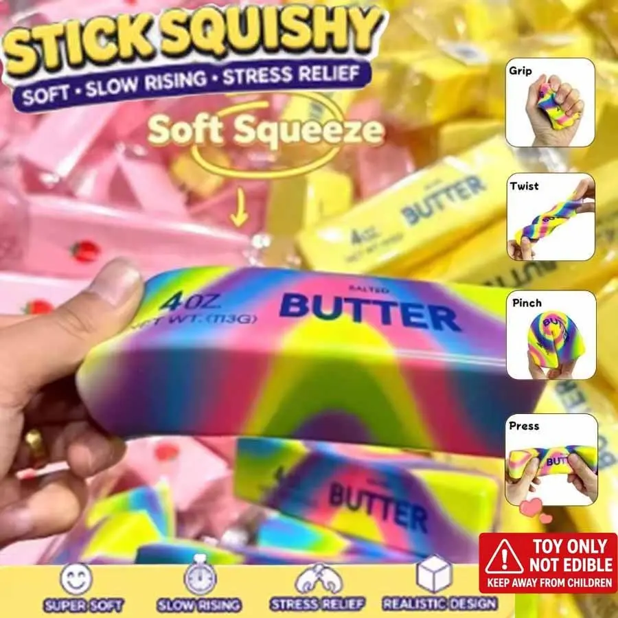 12 Pieces Butter Squishy, Soft Slow Rising Squeeze Toys, Decompression Squishy, Anxiety Squishies, Butter Stick Squishy Sensory Fidget Squishies and Stress Balls Squishies for Office Desk Toys, Party Favors & Birthday Gifts