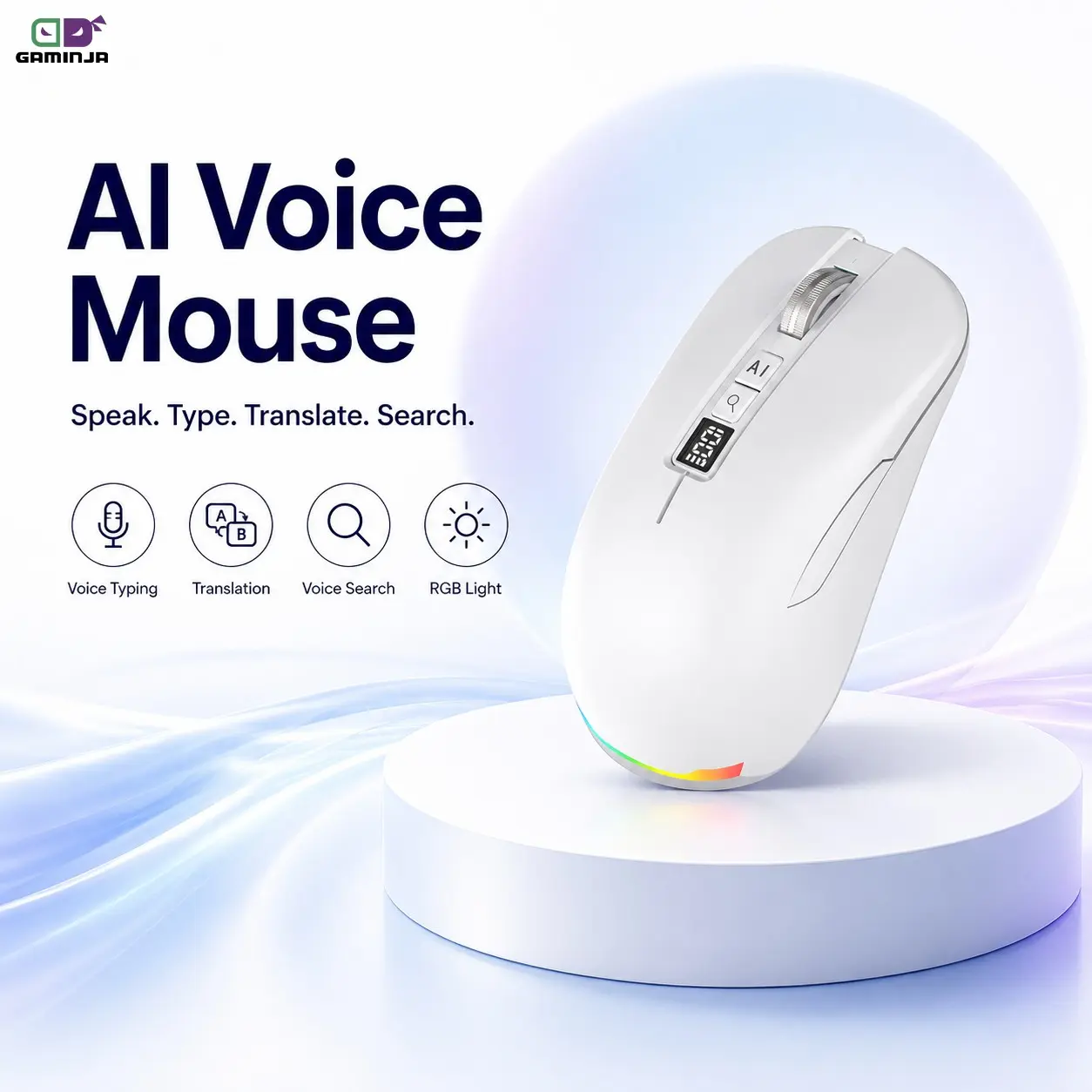 GAMINJA RGB AI Voice Mouse Wireless Smart Mouse with Voice Typing Translation and Search Control for Office Work