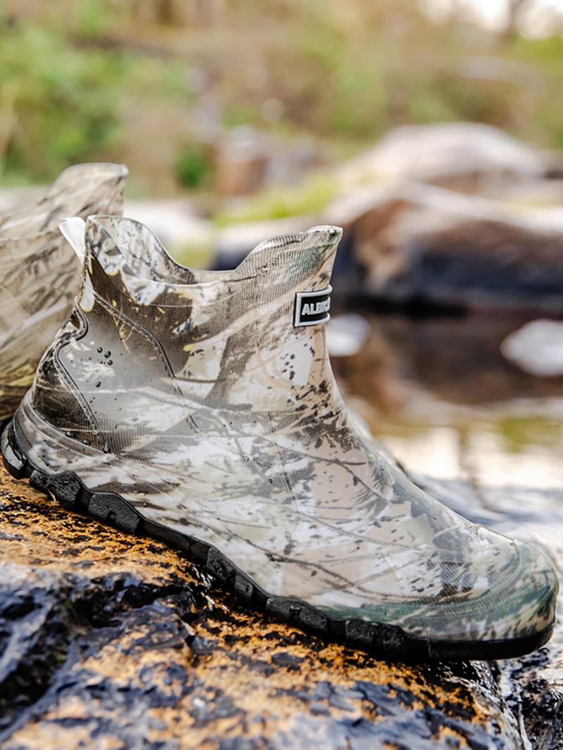 Men's Camo Print Water Shoes, Casual Waterproof Non-slip Rain Boots for Outdoor Sports, Fishing, Car Washing, Construction Site, Slip Resistant Boots