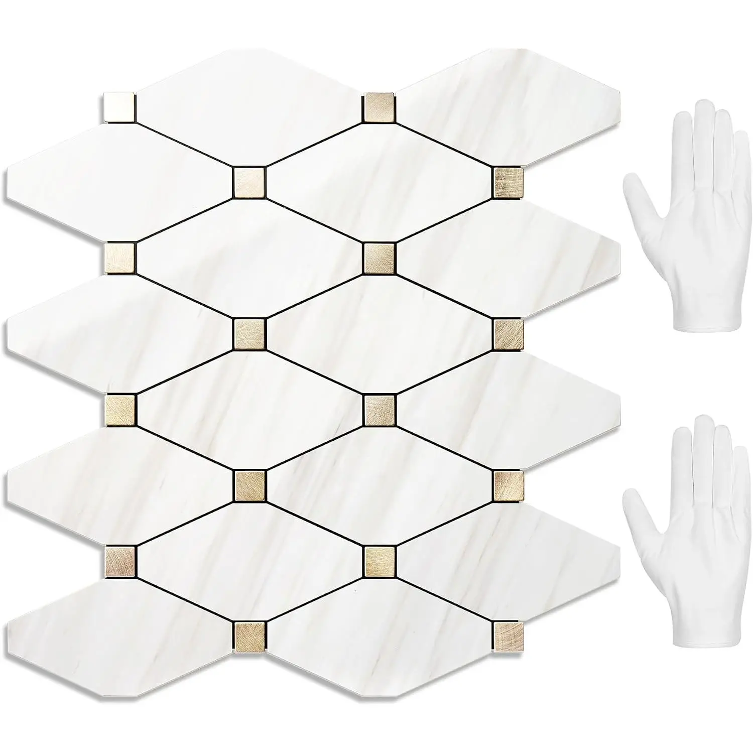 10 Sheets Peel and Stick Backsplash, Polished Dolomite PVC  Metal  Kitchen Backsplash, Stick  Backsplash Wall Tiles for Kitchen, Bathroom, RV