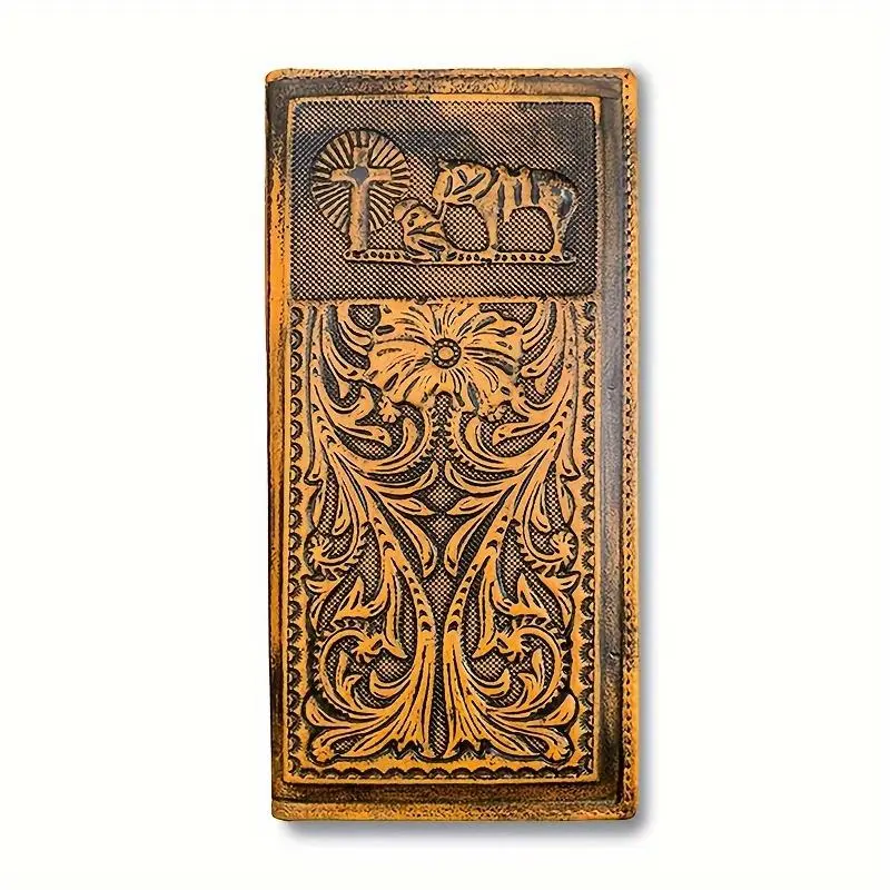 Men's Western Cowboy Animal Print Full Grain Leather Long Bifold Checkbook Wallet, RFID Safe, Ideal Gifts for Him, Men's Stuff, Father's Day Gifts, Unique Gifts For Man