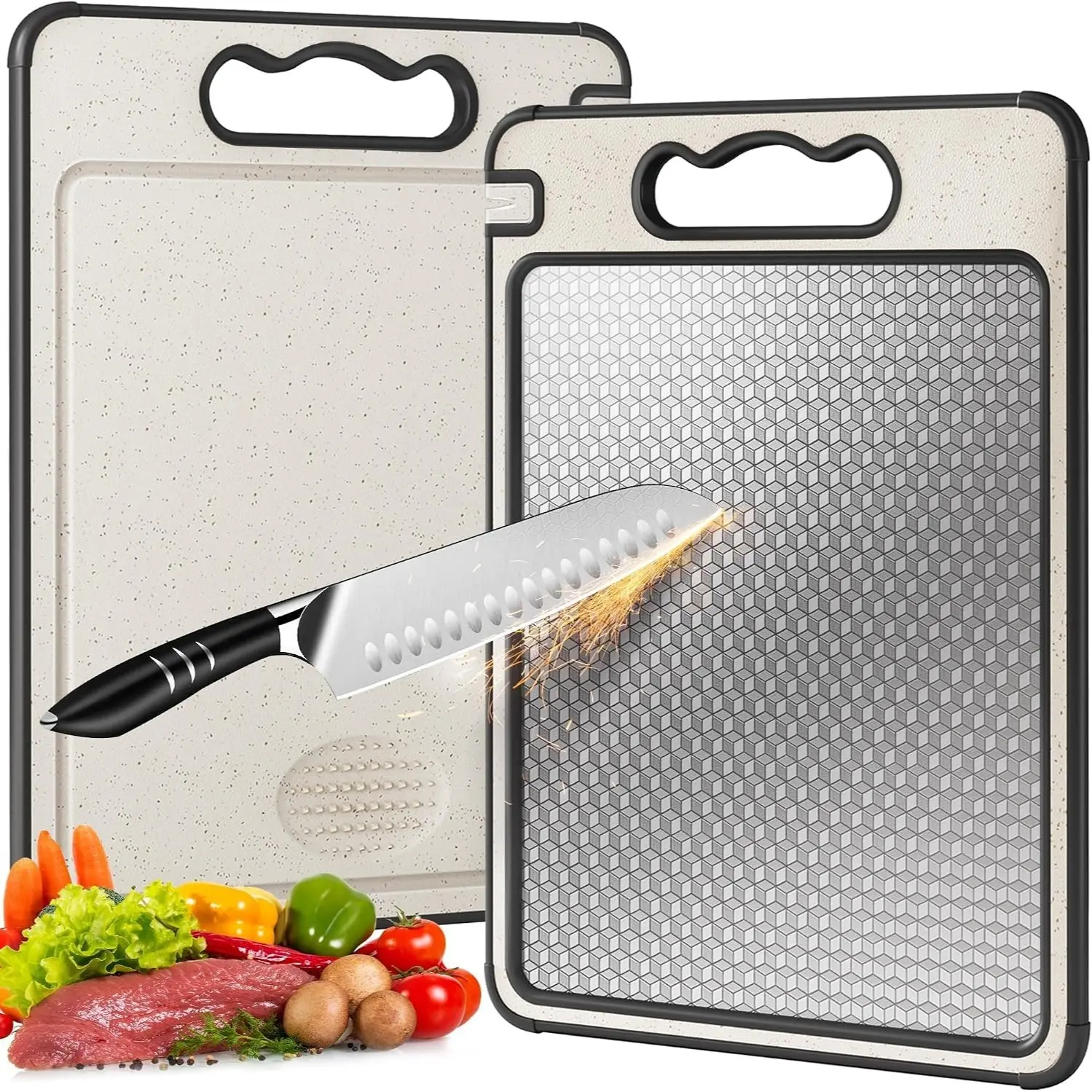 Double-Sided Stainless Steel Cutting Board, Versatile Chopping, Non-Disposable, with Drainage Slot, Anti-Slip, Home Use, Kitchen, Raw & Cooked Separation