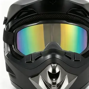 DOT Approved Full Face Motorcycle Helmet Matte Black Tactical Offroad Motocross Helmet with Goggles Windproof Breathable Safety Helmet for Men E Bike Dirt Bike ATV