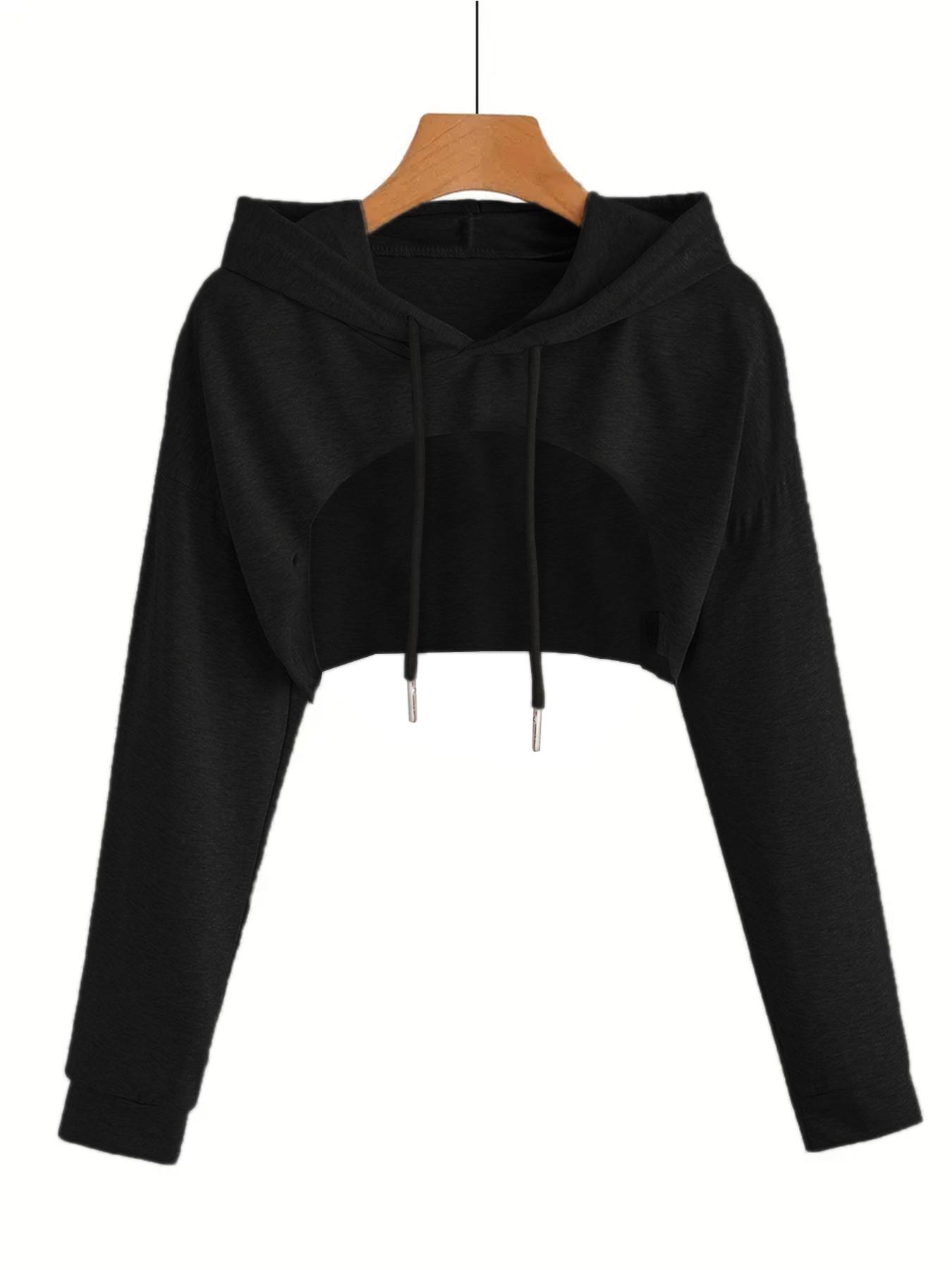 Women's Short Hooded Sweatshirt, Casual Loose-Fit Pullover, Thin Kint Fabric, All Seasons Wear, Versatile Layering Piece