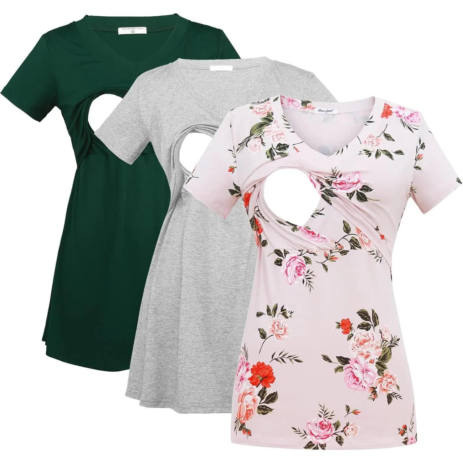 Women's 3-Pack V-Neck Nursing Tops Maternity Breastfeeding T-Shirts