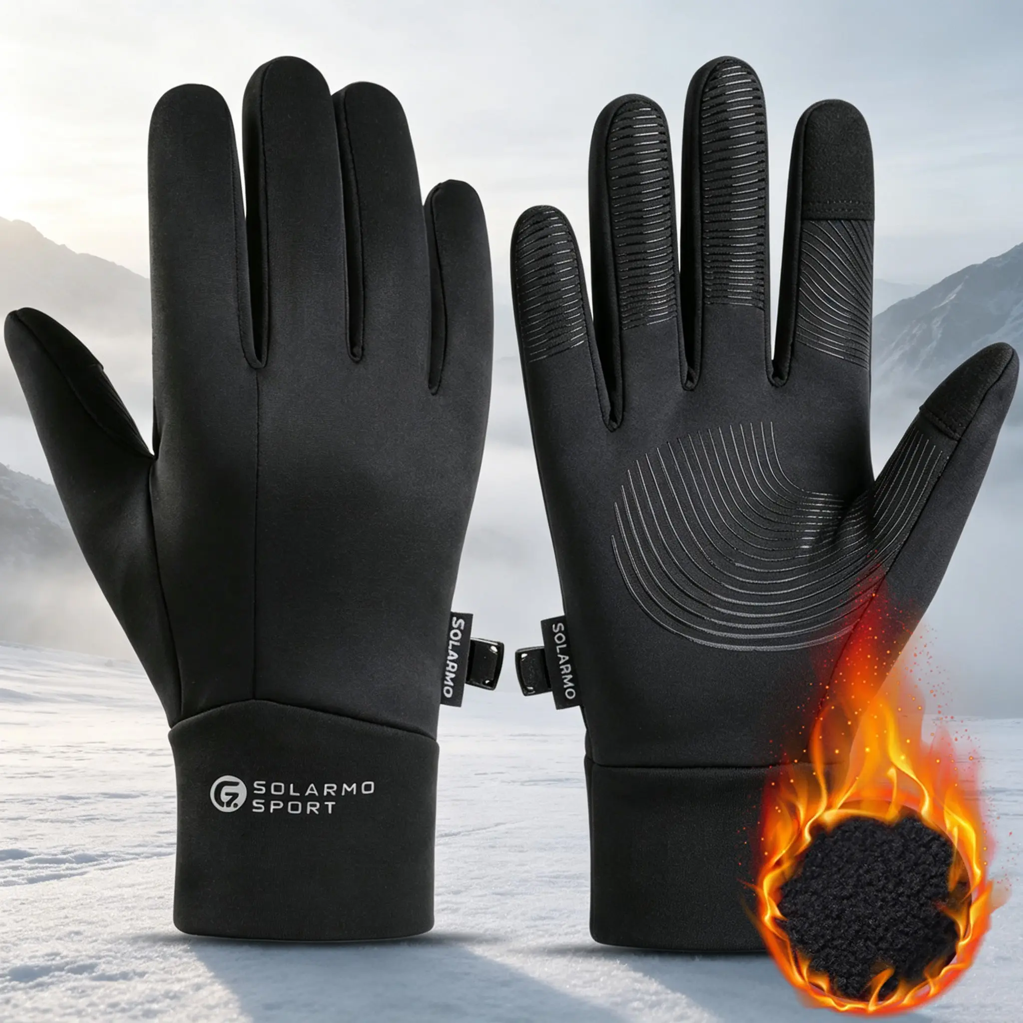 Thermal Fleece Winter Gloves, Water-Repellent, Touch Screen, Anti-Slip Silicone Grip, Windproof Cuffs, Anti-Lost Buckle, Skiing, Daily Commute